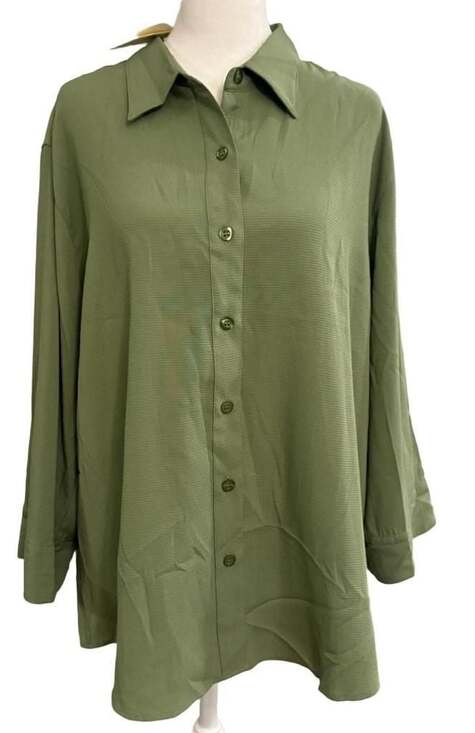 CJ Banks Tops - CJ Banks Green Long Sleeve Tunic Blouse Button Down Shirt Plus Size 16/18W 1X